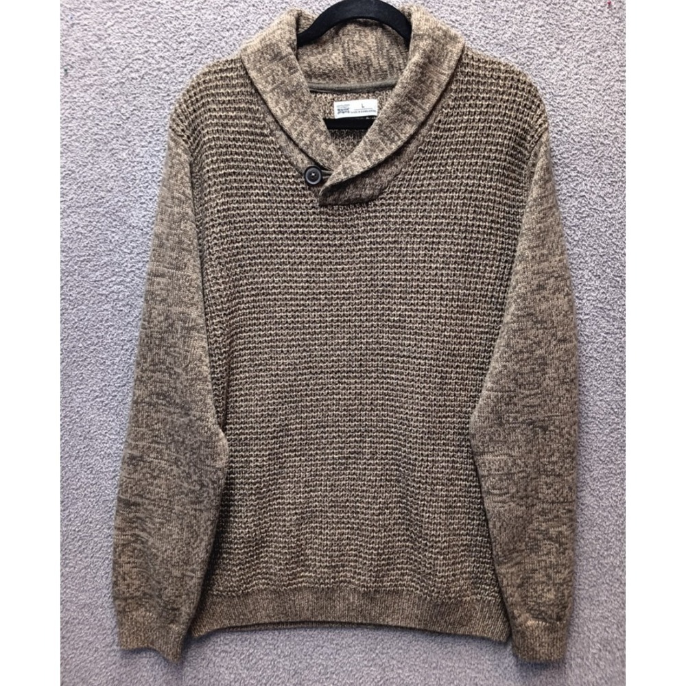 Heritage Shawl Collar Knit Sweater Brown Rivers Pullover Mens L Preppy